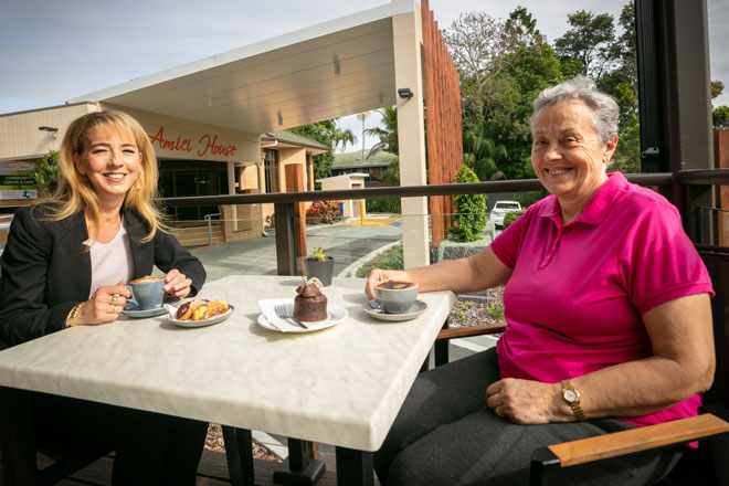 Coffee and cake at Amici House Brisbane